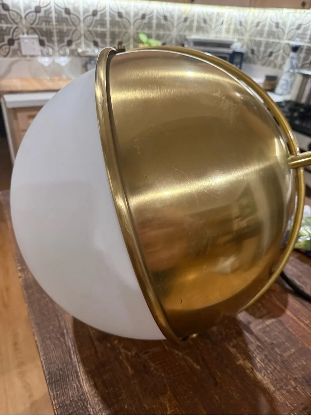 CB2 Brass Half-Globe Pendant in Gold and White